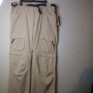 Magellan Sportswear Cargo Pants Women 14 Convertible Pockets Belt UPF 30+ Tan